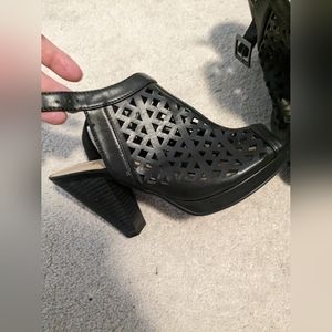 Black open toe sling back heels